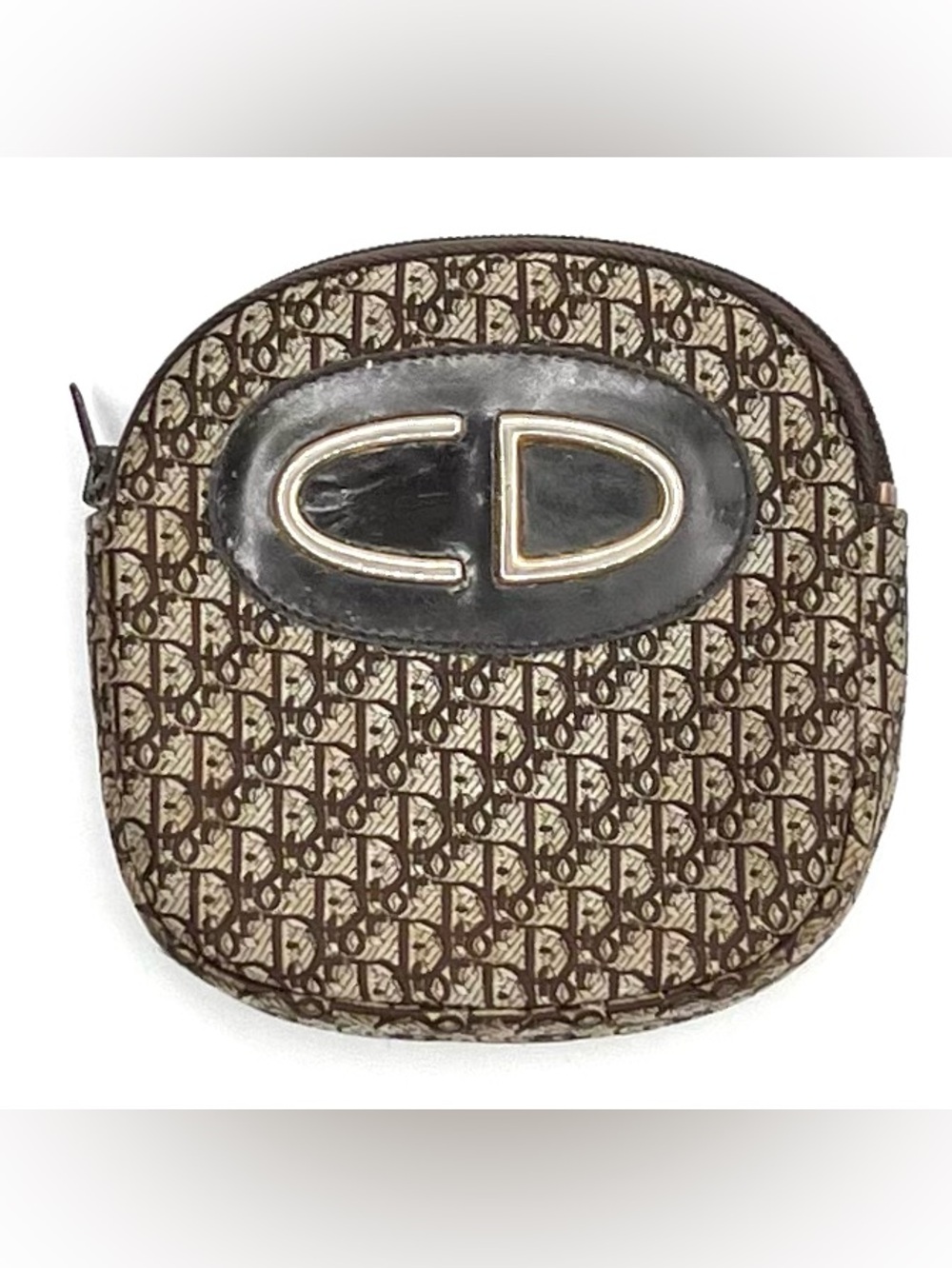 Christian Dior Vintage Oblique Pouch in Canvas and Dark Brown Leather